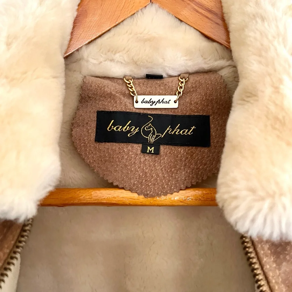 *SOLD* Vintage Y2K Leather Bomber Jacket w/ Faux Shearling … - Picture 3 of 13
